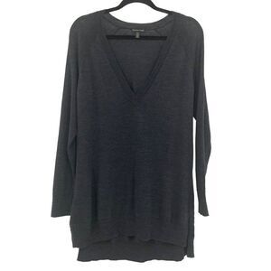 Eileen‎ Fisher Merino Wool V Neck High Low Hem Tunic Sweater Gray Size XS
